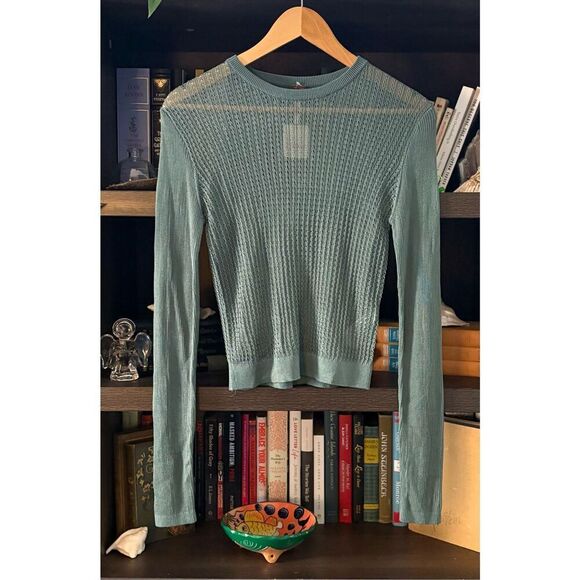 NWT Free People Jade Green H2O Crew Mesh Cropped Long Sleeve Pullover Small - Picture 4 of 8